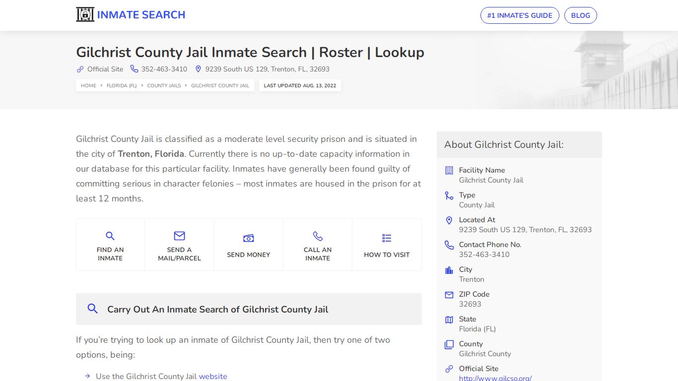 Gilchrist County Jail Inmate Search | Roster | Lookup